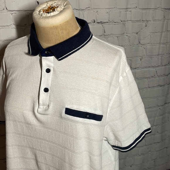 Primark White and Navy Medium Polo Shirt - Picture 4 of 7